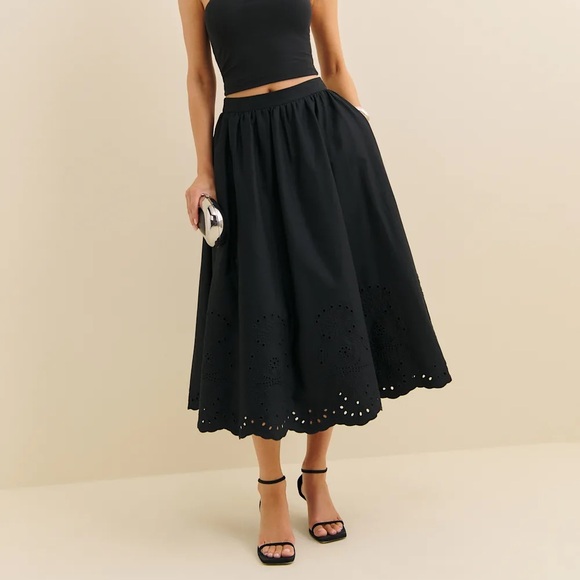 Reformation Dresses & Skirts - Reformation Black Eyelet Midi Skirt